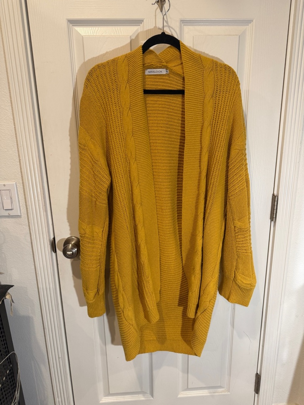 MISSLOOK Mustard Open-Front Cable Knit Cardigan